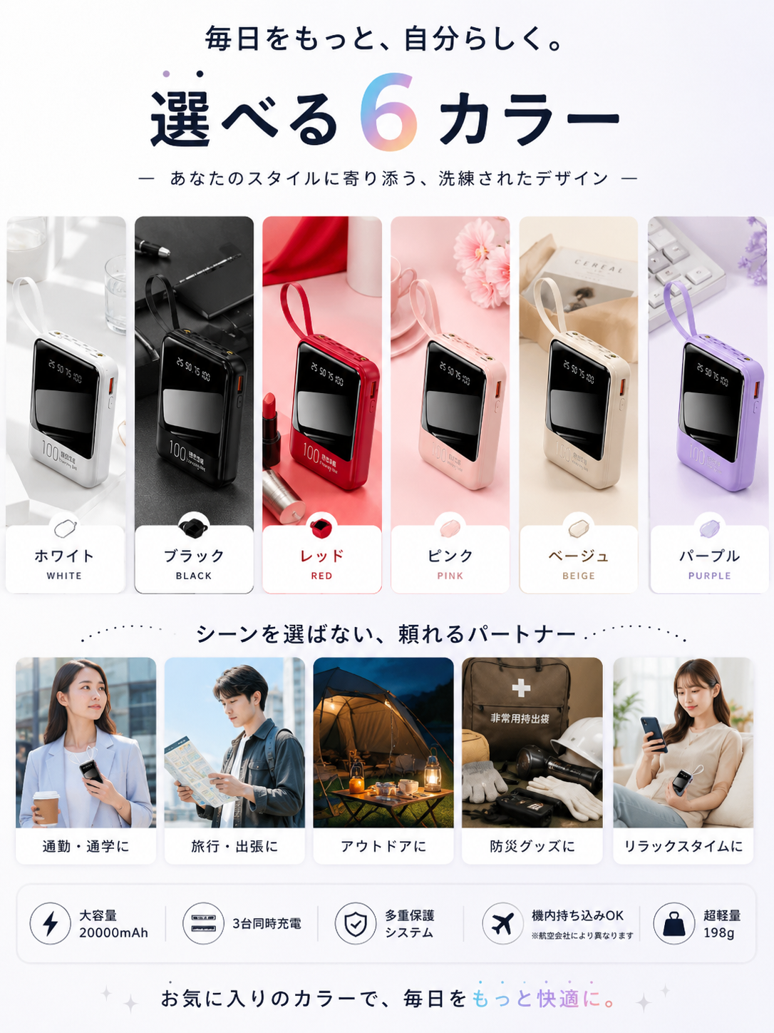 4-in-1 Fast Charging Power Bank (4in1急速充電モバイルバッテリー)