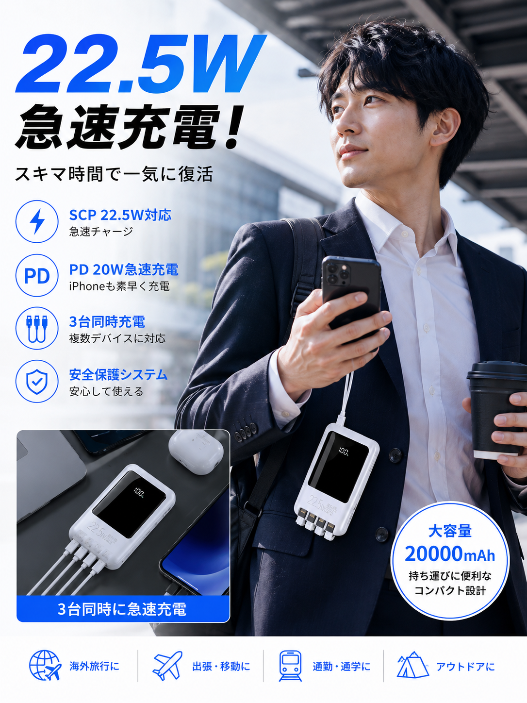 4-in-1 Fast Charging Power Bank (4in1急速充電モバイルバッテリー)